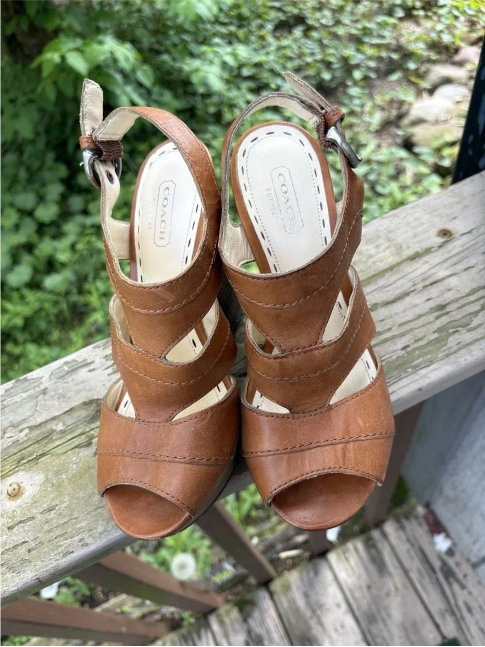 Coach Jazlyn Leather Wedge Platform Buckle Sandals size 6.5